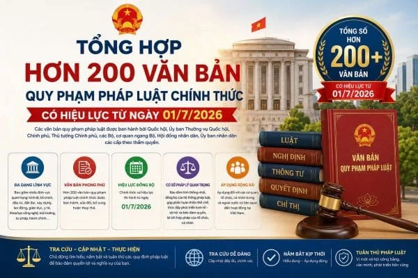 Tổng hợp hơn 200 văn bản quy phạm pháp luật chính thức có hiệu lực từ ngày 01/7/2026