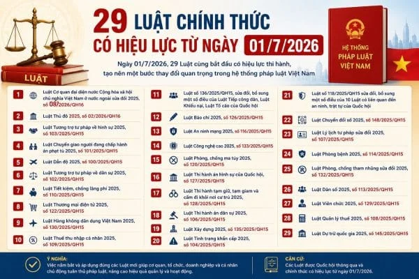 29 Luật có hiệu lực từ ngày 01/7/2026: