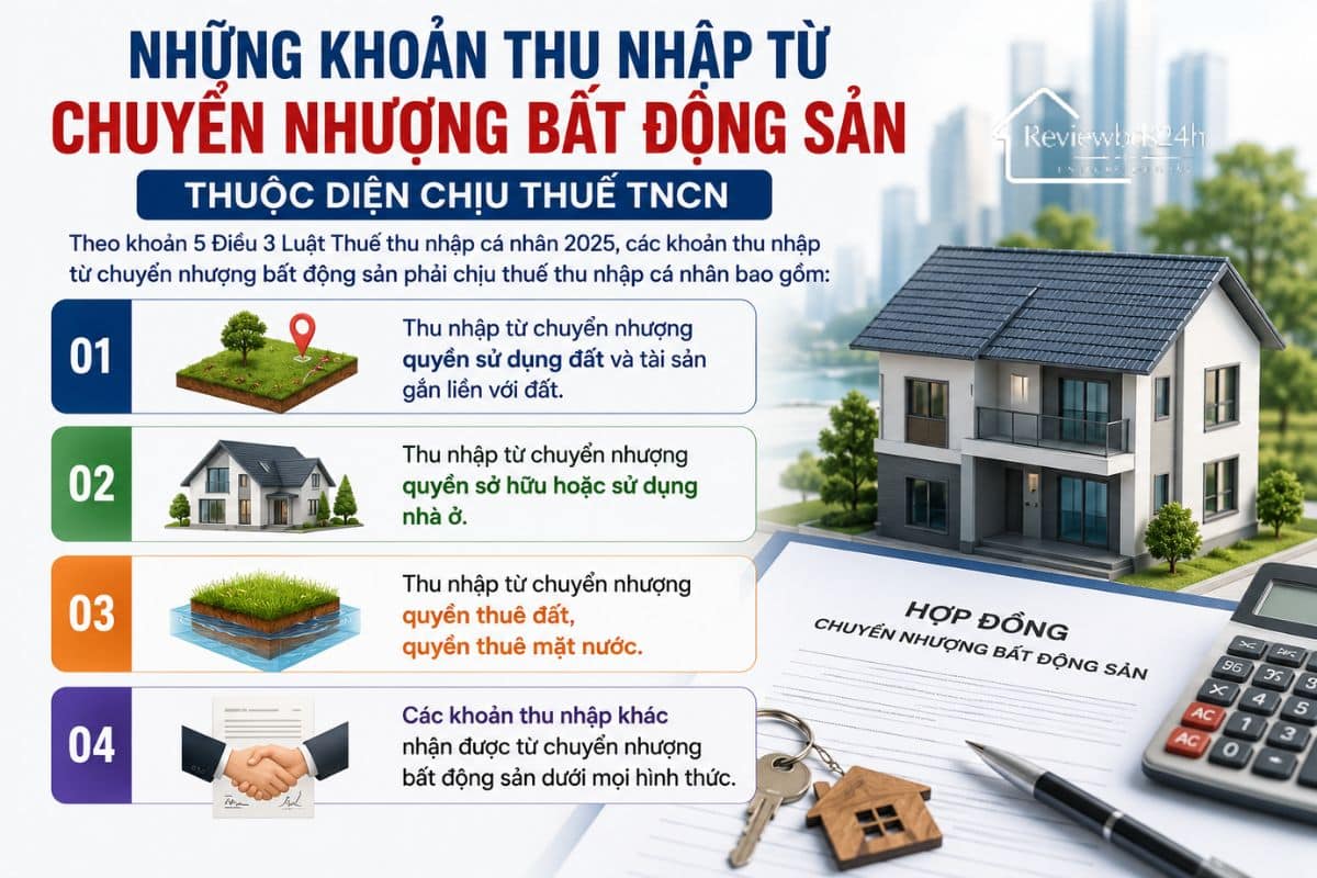 Những khoản thu nhập từ chuyển nhượng bất động sản thuộc diện chịu thuế TNCN