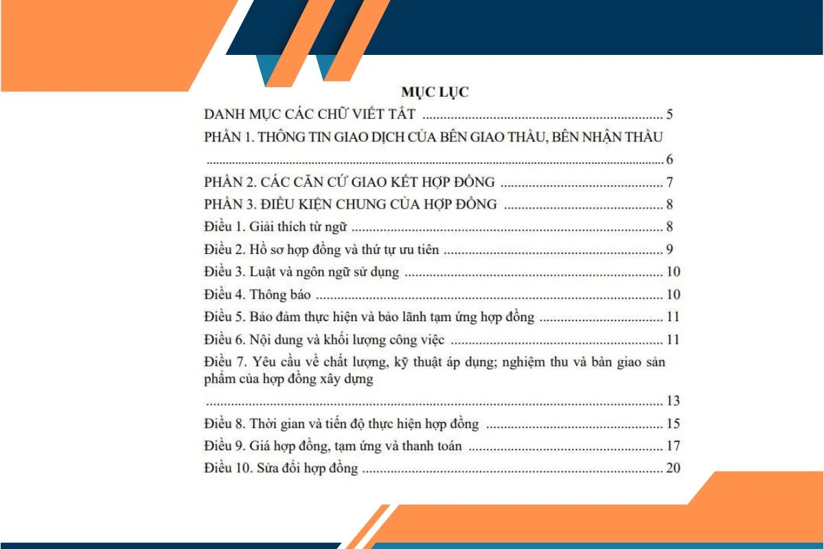 Cấu trúc mẫu hợp đồng thi công xây dựng