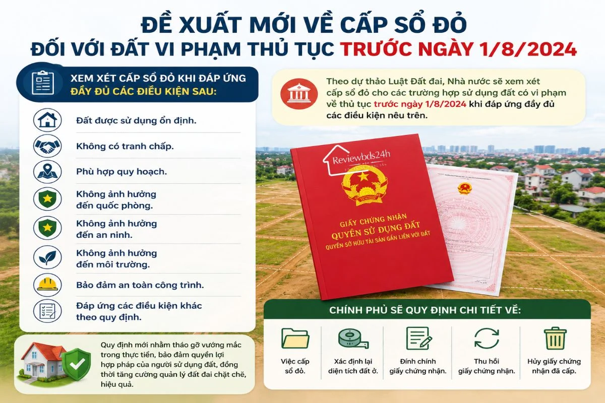 Đề xuất mới về cấp sổ đỏ đối với đất vi phạm thủ tục trước ngày 1/8/2024