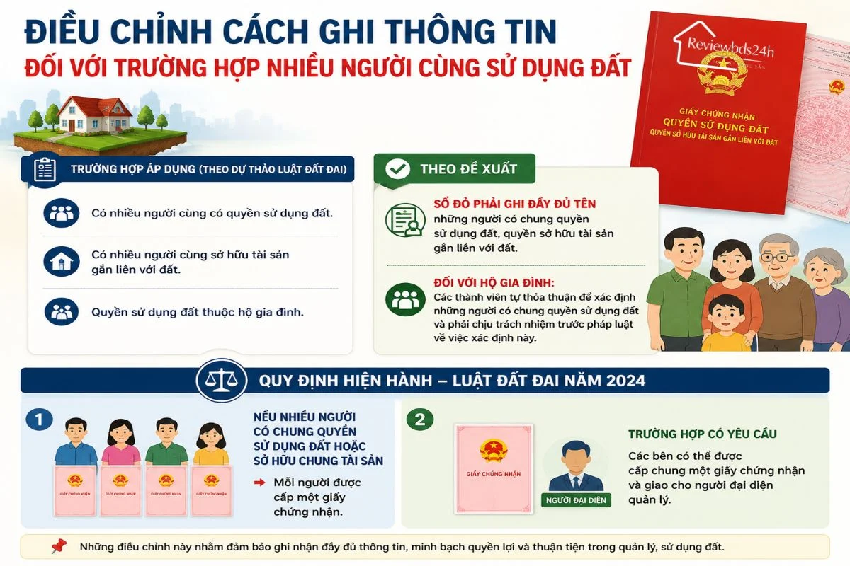 Điều chỉnh cách ghi thông tin đối với trường hợp nhiều người cùng sử dụng đất