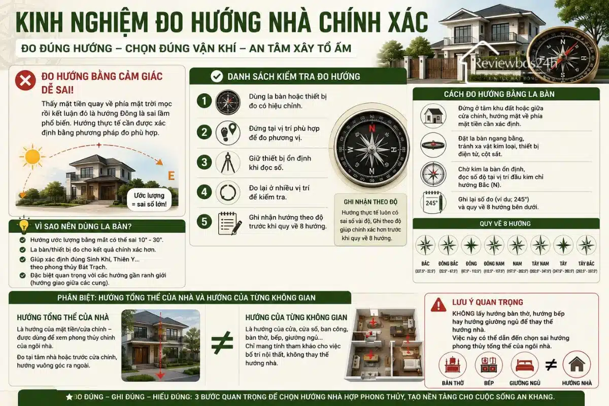 Kinh nghiệm đo hướng nhà chính xác